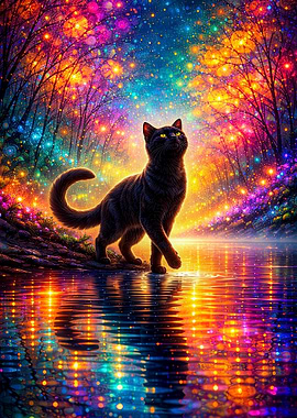 Black Cat in a Magical Forest