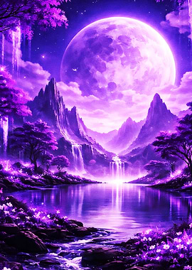 Enchanted Purple Waterfall Landscape