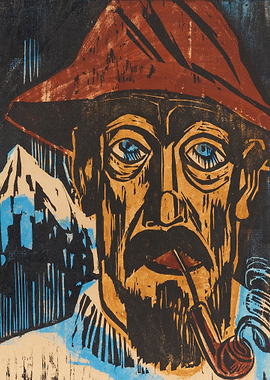 Man with Pipe and Mountains