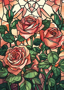 Stained Glass Roses and Buds