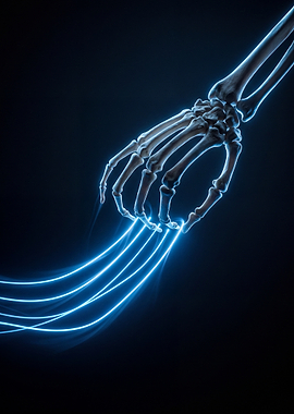 Skeleton Hand Emitting Blue Energy