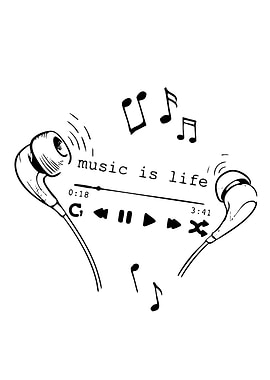 Music is Life Earbuds and Notes