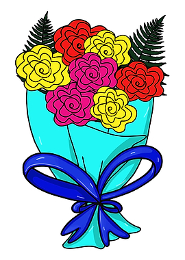 Bouquet of Roses with Blue Ribbon