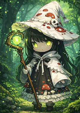 Mushroom Witch with Magic Staff