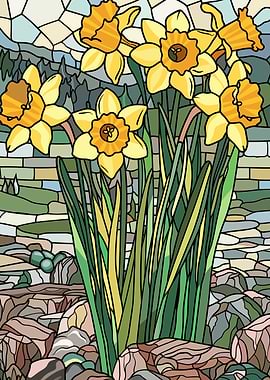Stained Glass Daffodils in Garden