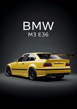 Yellow BMW M3 E36 Race Car poster