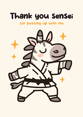 Cute Zebra Karate Sensei Card