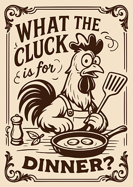 What The Cluck Poster, Funny Rooster Kitchen Wall Art, Vintage Farmhouse Decor Print