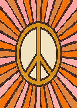 Retro Peace Symbol Sunburst