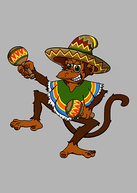 Monkey with Maracas and Sombrero