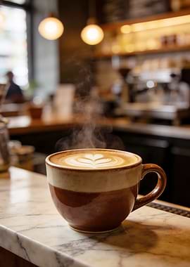 Steaming Latte Art Coffee Cup