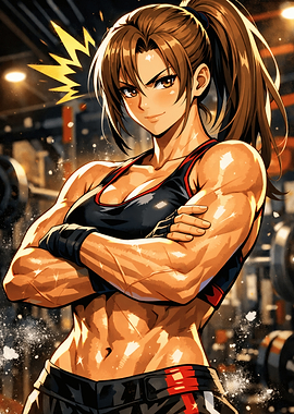 Muscular Anime Woman in Gym