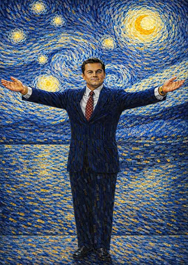 The Wolf of Wall Street in Starry Night style