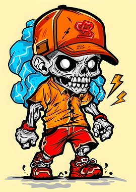Zombie Character with Orange Cap and Shorts
