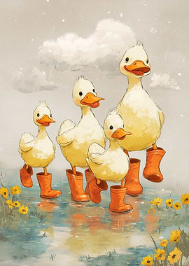 Cute Duck Family in Rain Boots