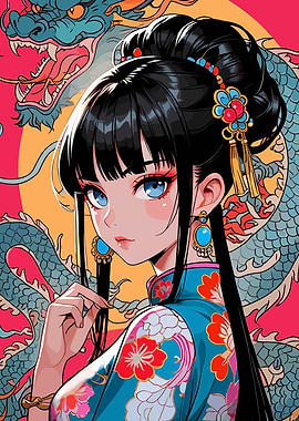 Anime Girl with Dragon