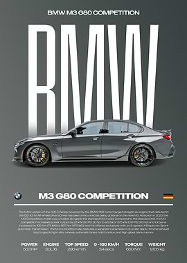 BMW M3 G80 Competition Car Poster