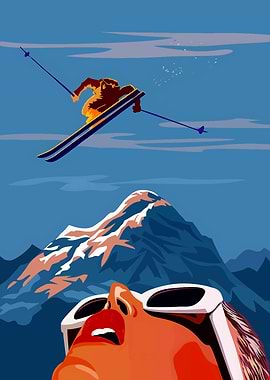 Skier jumping over a mountain