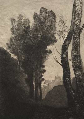 Ethereal Forest Landscape with Distant Castle