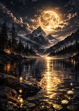 Full Moon Mountain Lake
