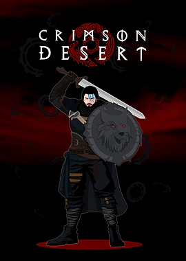 Crimson Desert Warrior with Wolf Shield