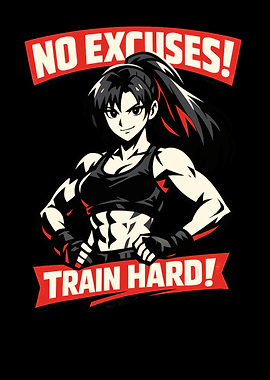 Anime Woman 'No Excuses Train Hard'