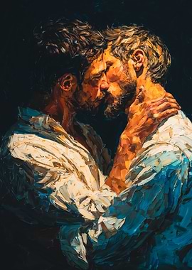 Two Men Kissing Painting Art