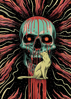Skull with Cat and Cosmic Background