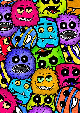 Colorful Cartoon Monsters Pattern
