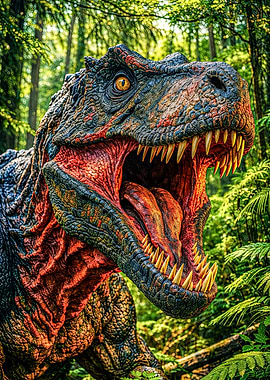 Fierce Dinosaur Roaring in Forest