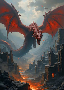 Dragon Over Ruined City