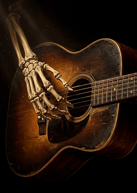 Skeleton Hand on Acoustic Guitar