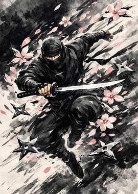 Ninja with Katana and Shurikens