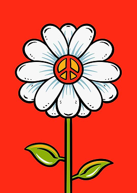 Peace Flower on Red Background