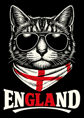 England Cat Poster, Cool British Flag Cat Wall Art, Patriotic Animal Print