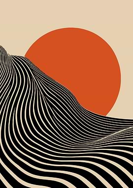 Bauhaus Abstract Sun and Wavy Landscape