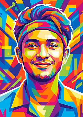 Colorful WPAP Portrait of a Smiling Man