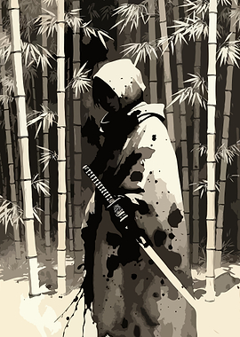 Samurai in Bamboo Forest Art