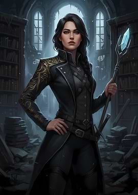 Fantasy Sorceress in Library