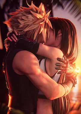 Cloud and Tifa Kissing
