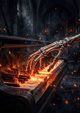 Skeleton Playing Fiery Piano