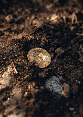 Bitcoin coin in soil
