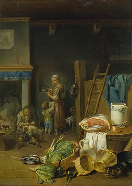 A Busy Kitchen Scene with a Family