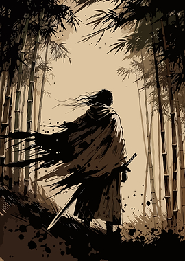 Samurai in a Bamboo Forest Lone