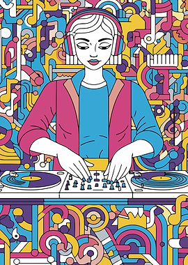 DJ Headphones and Turntables Retro