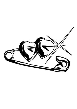 Safety Pin with Hearts and Starburst