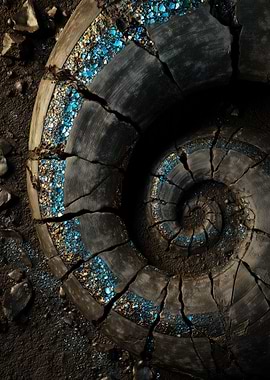 Cracked Ammonite Fossil with Blue Crystals