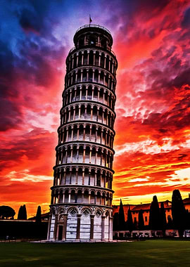 Leaning Tower of Pisa at Sunset