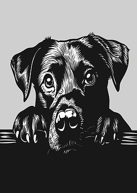 Black Dog Peeking Over a Surface