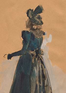 Woman in a blue dress and hat